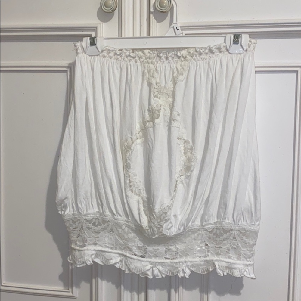 Free People White Cotton / Lace strapless top